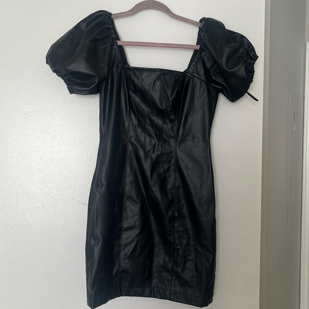 Pleather Puff Sleeve Dress